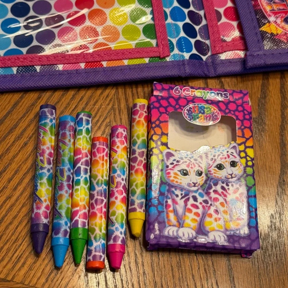 Lisa Frank Tikanni Trifold Portfolio Art Organizer Bag with 6 Crayons Rainbow